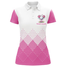 Load image into Gallery viewer, White and Pink argyle plaid pattern Women's custom golf shirts, personalized golf gifts for ladies NQS8310
