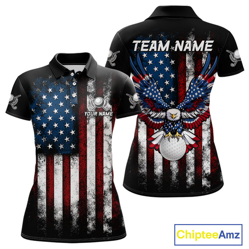 Vintage American Flag Eagle Black Golf Polo Shirts For Women Custom ladies patriotic golf shirts NQS10502