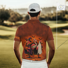 Load image into Gallery viewer, Funny Flamingo Pumpkin Golf Polo Shirt For Men Custom Halloween Golf Tops | Orange NQS10702