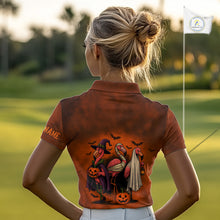 Load image into Gallery viewer, Funny Flamingo Pumpkin Golf Polo Shirt For Women Custom Halloween Golf Tops | Orange NQS10702