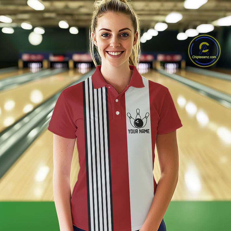 Retro Black and red stripe Bowling shirts For Women custom bowling team jerseys Bowler Outfits NQS11096
