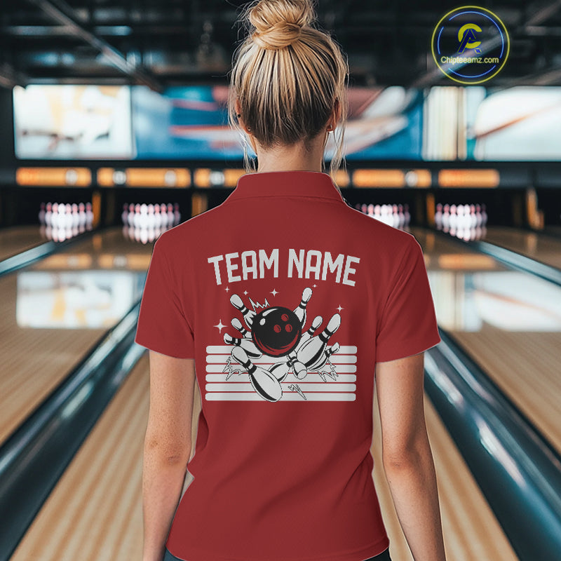 Retro Black and red stripe Bowling shirts For Women custom bowling team jerseys Bowler Outfits NQS11096