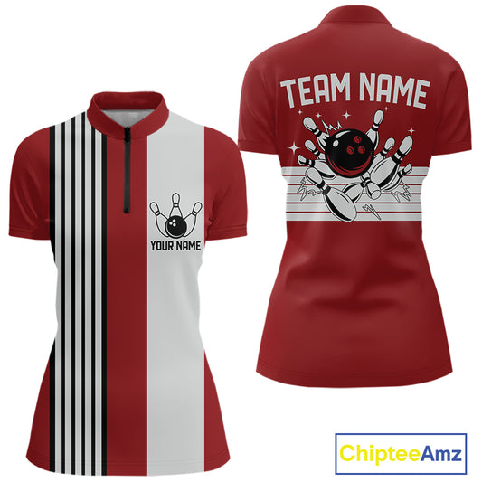 Retro Black and red stripe Bowling shirts For Women custom bowling team jerseys Bowler Outfits NQS11096