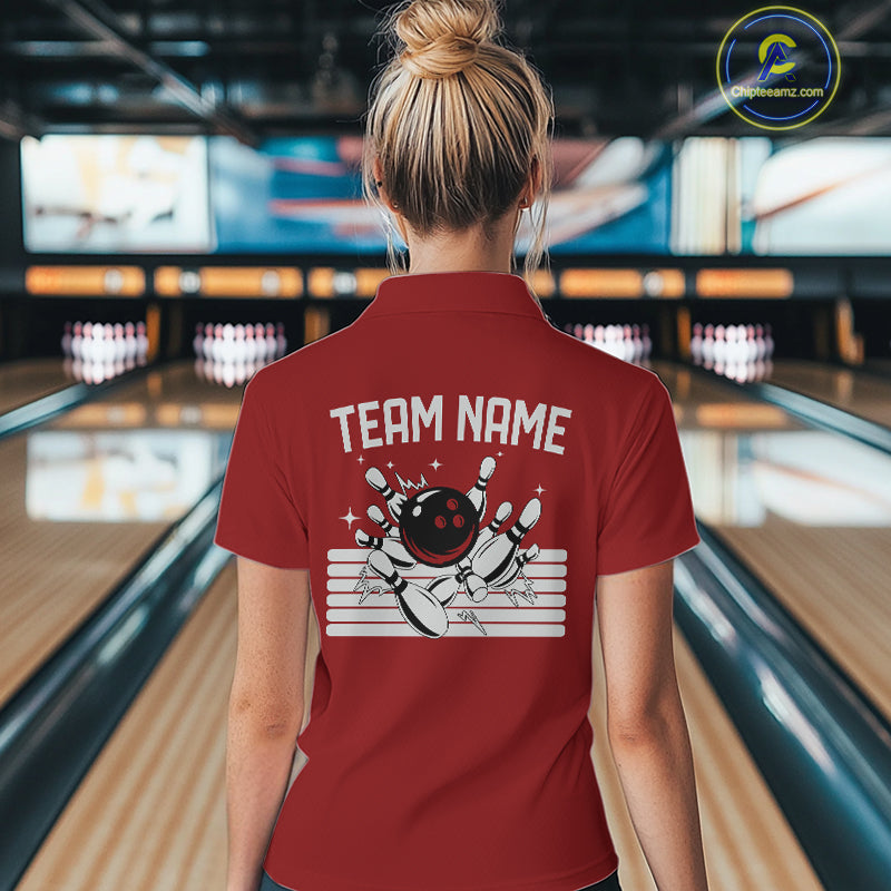 Retro Black and red stripe Bowling shirts For Women custom bowling team jerseys Bowler Outfits NQS11096