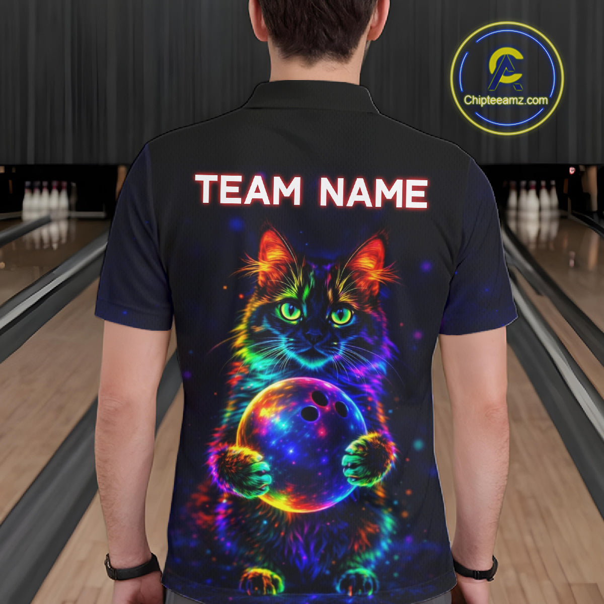 Neon Cat Bowling Jerseys for Men Custom Team Bowling Apparel, best bowling shirts NQS11516