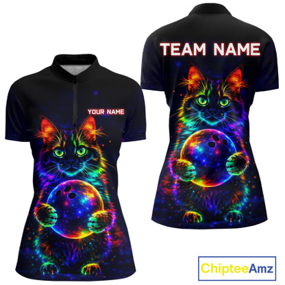 Neon Cat Bowling shirts for Ladies Custom Team Bowling Apparel, best bowling shirts NQS11516