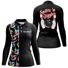Load image into Gallery viewer, Black personalized bowling shirt for women – custom name design side view