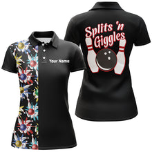 Load image into Gallery viewer, Custom Black bowling shirt for women – personalized team jersey front view