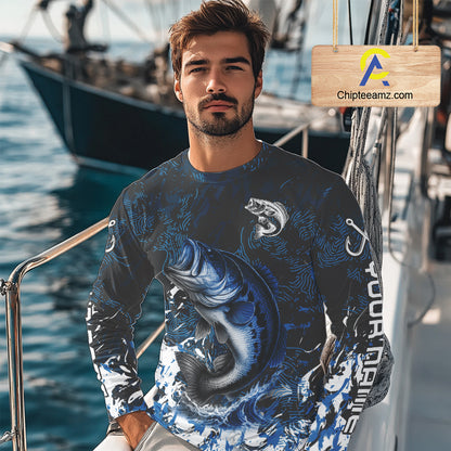 Blue Camo Largemouth Bass fishing Custom sun protection Bass fishing shirts, Bass fishing team jerseys NQS9994