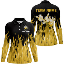 Load image into Gallery viewer, Personalized Women Polo, 1/4 Zip Bowling Shirt Yellow Flame Bowling Ball Pin bowling jersey for Bowler NQS8517