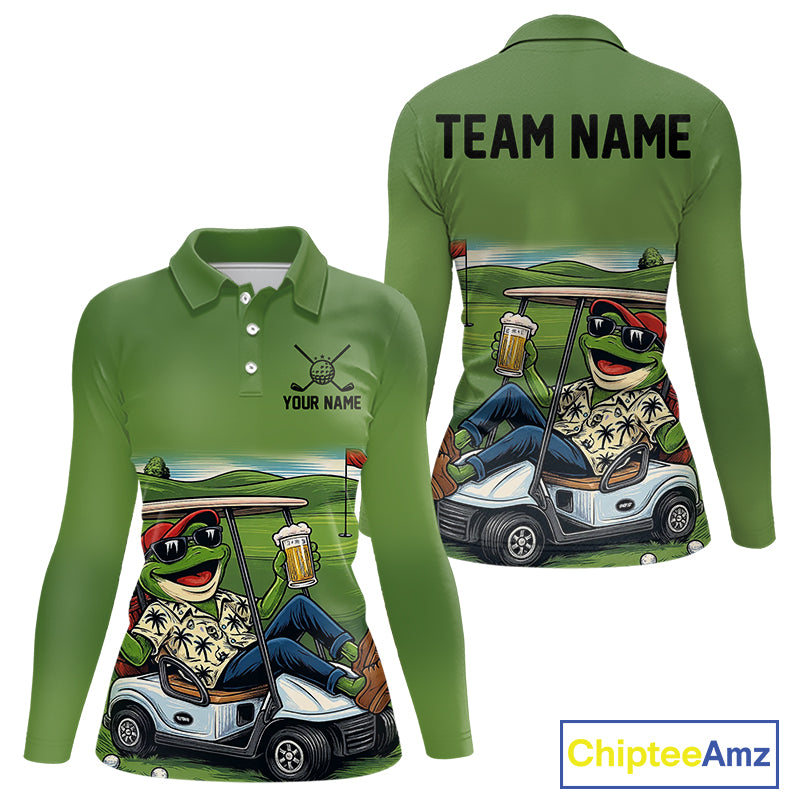 Funny Green frog Women's Golf polo shirts Custom golf outfit for ladies, personalized golf gifts NQS11300