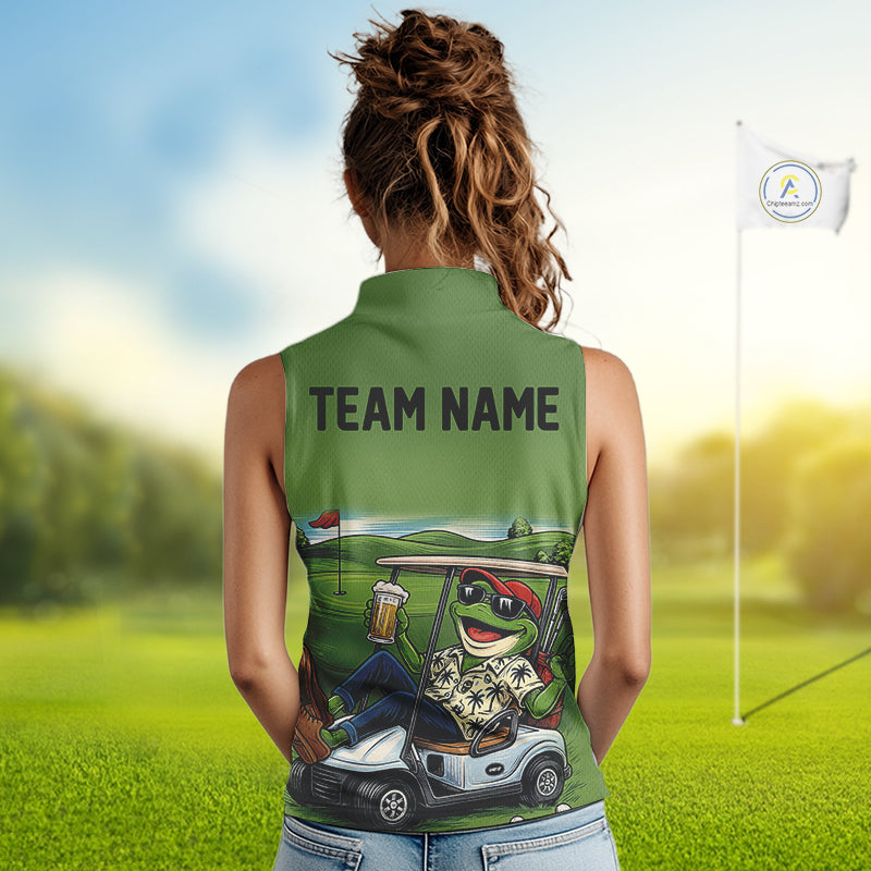 Funny Green frog Sleeveless polo shirts Custom golf outfit for ladies, personalized golf gifts NQS11300