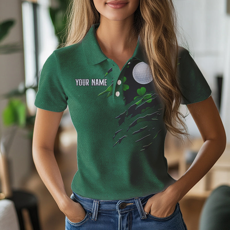 American Flag St Patrick Day Custom Women golf polo shirts, personalized golf jerseys for team | Green NQS9588