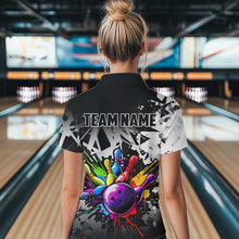 Load image into Gallery viewer, Colorful bowling jersey Polo, 1/4 Zip Shirt for Women Custom Bowling Team shirts for bowler| White NQS9729