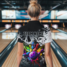 Load image into Gallery viewer, Colorful bowling jersey Polo, 1/4 Zip Shirt for Women Custom Bowling Team shirts for bowler| White NQS9729