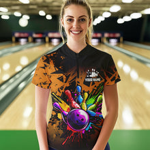 Load image into Gallery viewer, Colorful bowling jersey Polo, 1/4 Zip Shirt for Women Custom Bowling Team shirts for bowler| Orange NQS9730