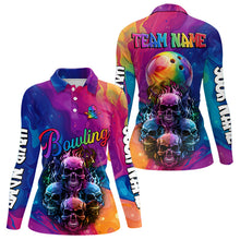 Load image into Gallery viewer, Colorful Rainbow Flame Skull Bowling Polo, Quarter Zip Shirts for Women Custom Bowling Team Jerseys NQS9731