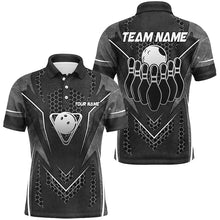 Load image into Gallery viewer, Black Hexagon pattern bowling ball and pins Mens bowling shirts custom Team bowling league jerseys NQS8328
