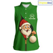 Load image into Gallery viewer, Green Christmas Funny Santa Sleeveless Golf Polo Shirt Custom Xmas Ladies Golf Attire, Christmas gift NQS10927