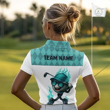 Load image into Gallery viewer, Turquoise argyle pattern Funny Flame Golf polo shirt for Women Custom team ladies Golf attire NQS11102