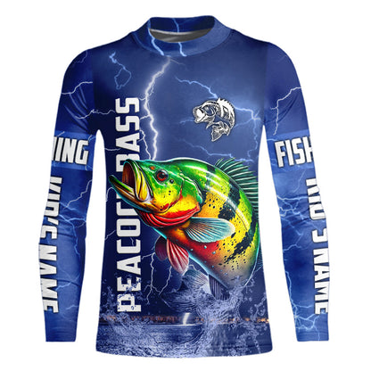 Peacock Bass Fishing blue lightning jerseys custom performance Long Sleeve tournament fishing shirts NQS9237