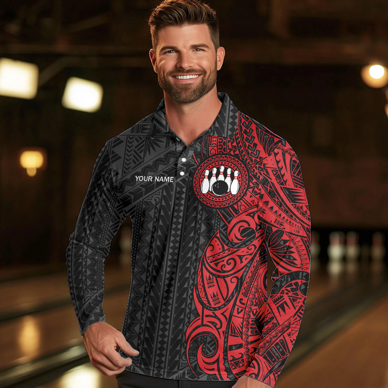 Black and Red Tribal pattern Mens Bowling Shirts Custom Bowling outfit men Team bowling league jersey NQS9738