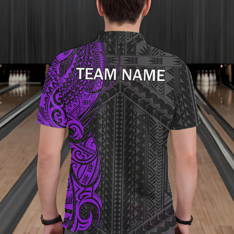 Black and Purple Tribal pattern Men Bowling Shirt Custom Bowling outfit men Team bowling league jersey NQS9740