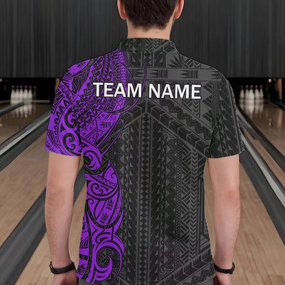 Black and Purple Tribal pattern Men Bowling Shirt Custom Bowling outfit men Team bowling league jersey NQS9740