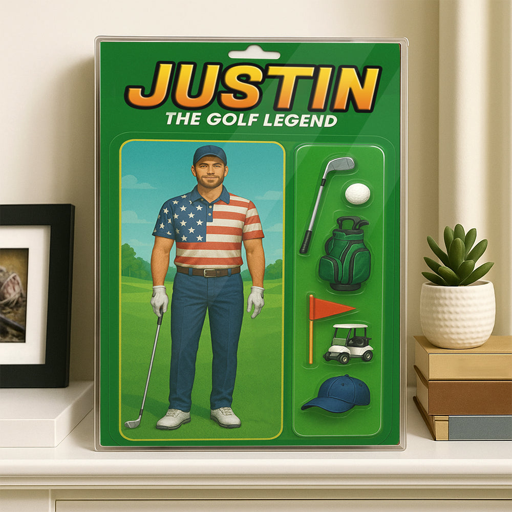 Toy box Golf Acrylic Plaque Custom Name and Face, American Flag Gift for Golfer - NQS10109