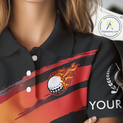 Black and Orange gradient flame golf ball Women golf polo shirts custom ladies golf clothes NQS10168