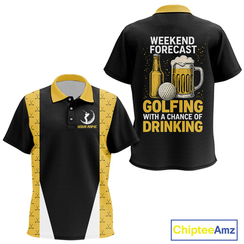 Funny Golf beer Kid golf polos shirts custom Weekend forecast golfing with a chance of drinking NQS10302