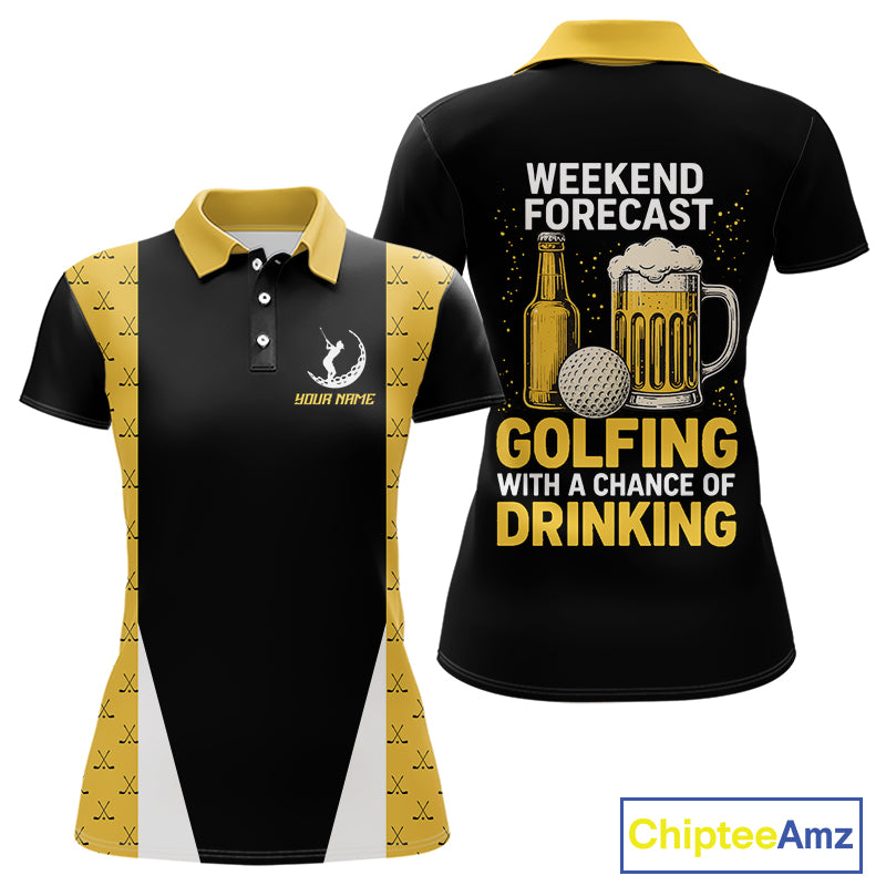 Funny Golf beer Women golf polos shirts custom Weekend forecast golfing with a chance of drinking NQS10302