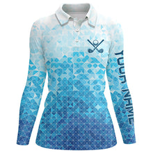 Load image into Gallery viewer, Womens golf polos shirts custom name Blue pattern golf apparel, cool polo shirts for ladies NQS9247