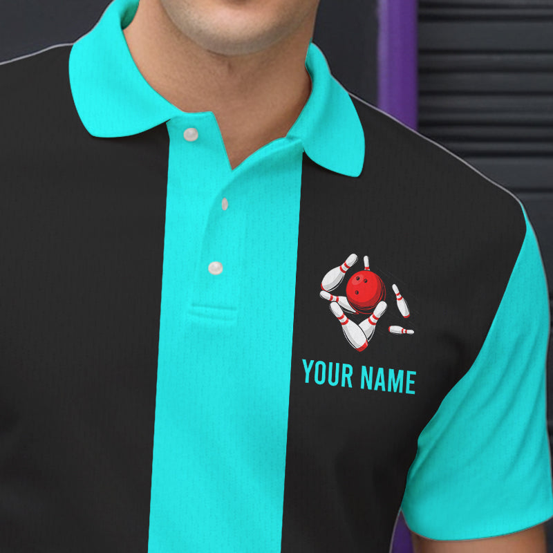 Personalized Cyan Blue and Black Retro Bowling Shirts For Men custom vintage bowling team jerseys NQS9599