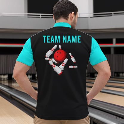 Personalized Cyan Blue and Black Retro Bowling Shirts For Men custom vintage bowling team jerseys NQS9599