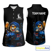 Load image into Gallery viewer, Funny American Flag Golf ball Women sleeveless polo shirts custom golf and beer ladies golf apparel NQS10009