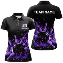Load image into Gallery viewer, Purple Flame Fire Women bowling Polo, Quarter Zip shirts custom bowling team shirts, bowling gifts NQS7902