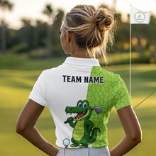 Load image into Gallery viewer, Green &amp; White Funny Alligator Golf Polo Shirt For Women Custom ladies's golf apparel funny golf gifts NQS10738