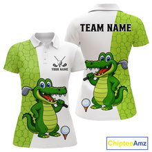 Load image into Gallery viewer, Green &amp; White Funny Alligator Golf Polo Shirt For Women Custom ladies's golf apparel funny golf gifts NQS10738