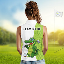 Load image into Gallery viewer, Green &amp; White Funny Alligator Women Sleeveless Polo Shirt Custom ladies's golf apparel golf gifts NQS10738