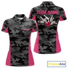 Load image into Gallery viewer, Women bowling polo, 1/4 zip shirts Custom gray camo Bowling Team Jersey, Bowling League Shirt | Pink NQS11118