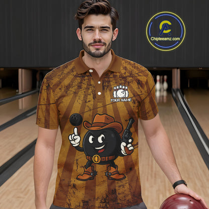 Funny Bowling Cowboy vintage retro Bowling Shirts for Men Custom Team mens bowling outfits | Brown NQS11128