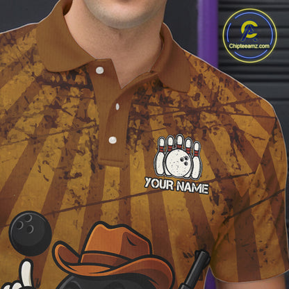 Funny Bowling Cowboy vintage retro Bowling Shirts for Men Custom Team mens bowling outfits | Brown NQS11128