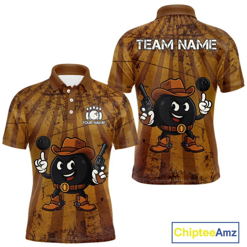 Funny Bowling Cowboy vintage retro Bowling Shirts for Men Custom Team mens bowling outfits | Brown NQS11128