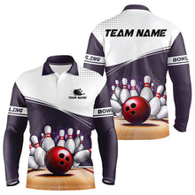 Load image into Gallery viewer, White and Purple Mens Bowling Polo, Quarter Zip shirt Custom cool bowling jerseys for team NQS9260