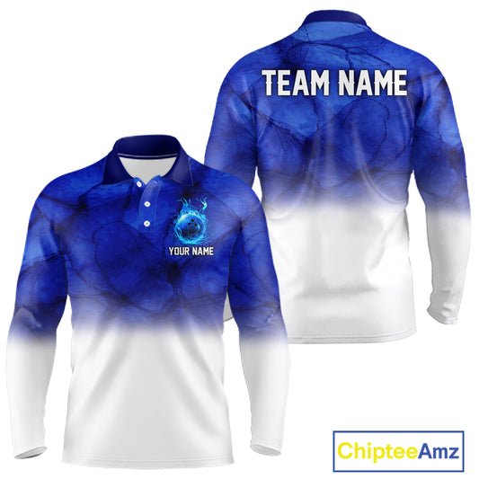 Blue and White Bowling Polo, Quarter Zip Shirt For Men Custom Team Bowling jerseys NQS11321