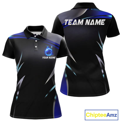 Black and blue Bowling Polo, Quarter Zip Shirts for Women Custom Team bowling shirts with flames NQS11531