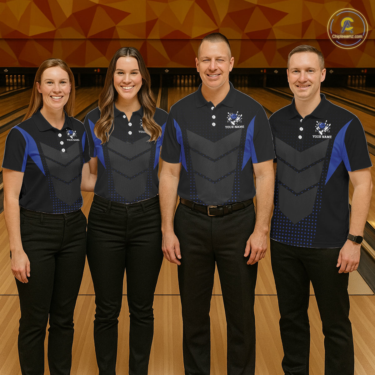 Navy blue and Black Womens Bowling Jerseys Custom Team bowling polo shirts, bowling zip jerseys NQS11532