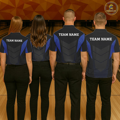 Navy blue and Black Womens Bowling Jerseys Custom Team bowling polo shirts, bowling zip jerseys NQS11532