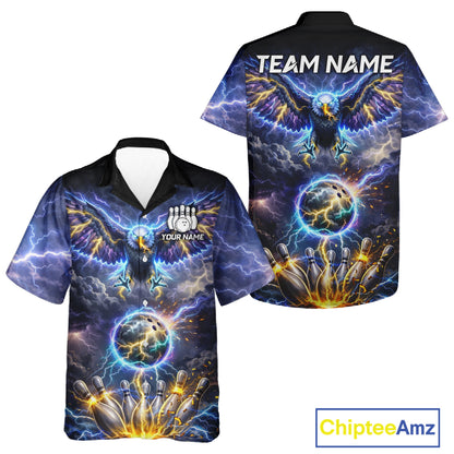 Custom Blue Lightning Thunder Eagle bowling team button up shirts, Bowling jersey gift for bowlers NQS11537